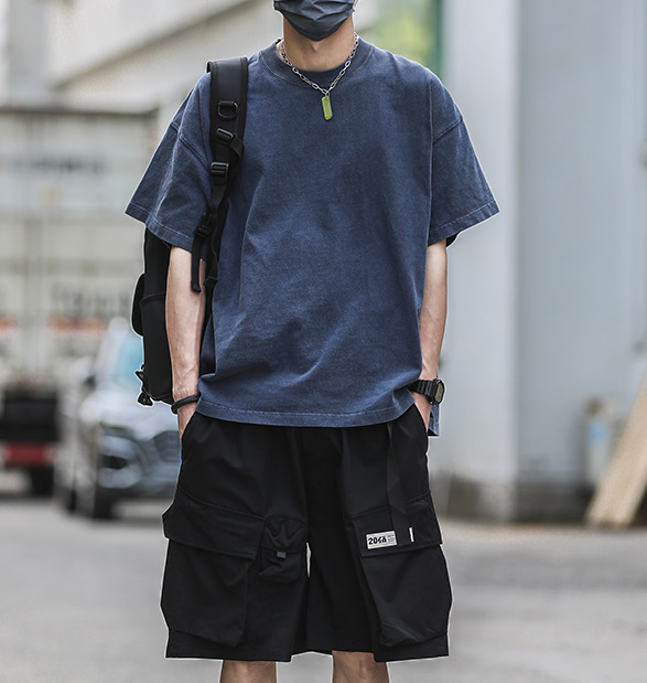 Men's T-Shirts M4377 Pure cotton simple short sleeved T-shirt for men Korean style versatile loose washed and worn five quarter sleeves 230426