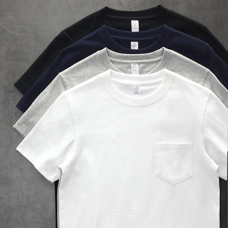 Men's T-Shirts 260g Heavy Weight Men's T-Shirt Summer Retro Simple Handsome Chic Casual Soft Solid Color Cotton Pocket Short Sleeve O-Neck T