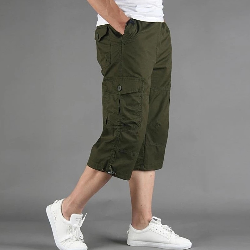 Men's Shorts Knee Length Cargo Shorts Men's Summer Casual Cotton Multi Pockets Breeches Cropped Short Trousers Military Camouflage Shorts 23