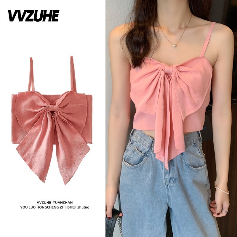 Camisoles Tanks Y2k Fashion Knitted Tank Casual Crop Cami Halter Vest Ropa De Mujer Croptop Summer Basic Backless Streetwear Off Shoulder Top 230425