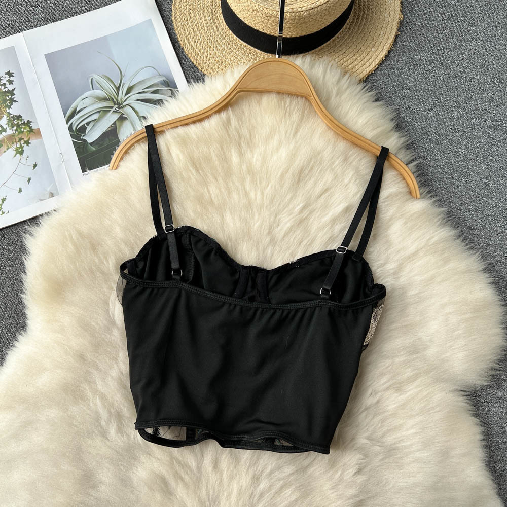 Camisoles Tanks Chic Camisole Sweet Floral Embroidery Bra Female Camis Fishbone Spicy Girl Tank Sleeveless Crop Top Women Clothes Drop 230426