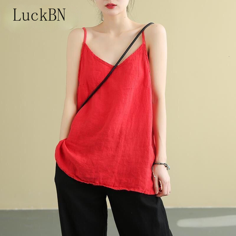 Camisoles Tanks Women's Tops Spaghetti Strap Camis Cotton Linen V Neck Tank Tops Sleeveless Linens Loose Casual Women Tanks Summer Camisole 23042