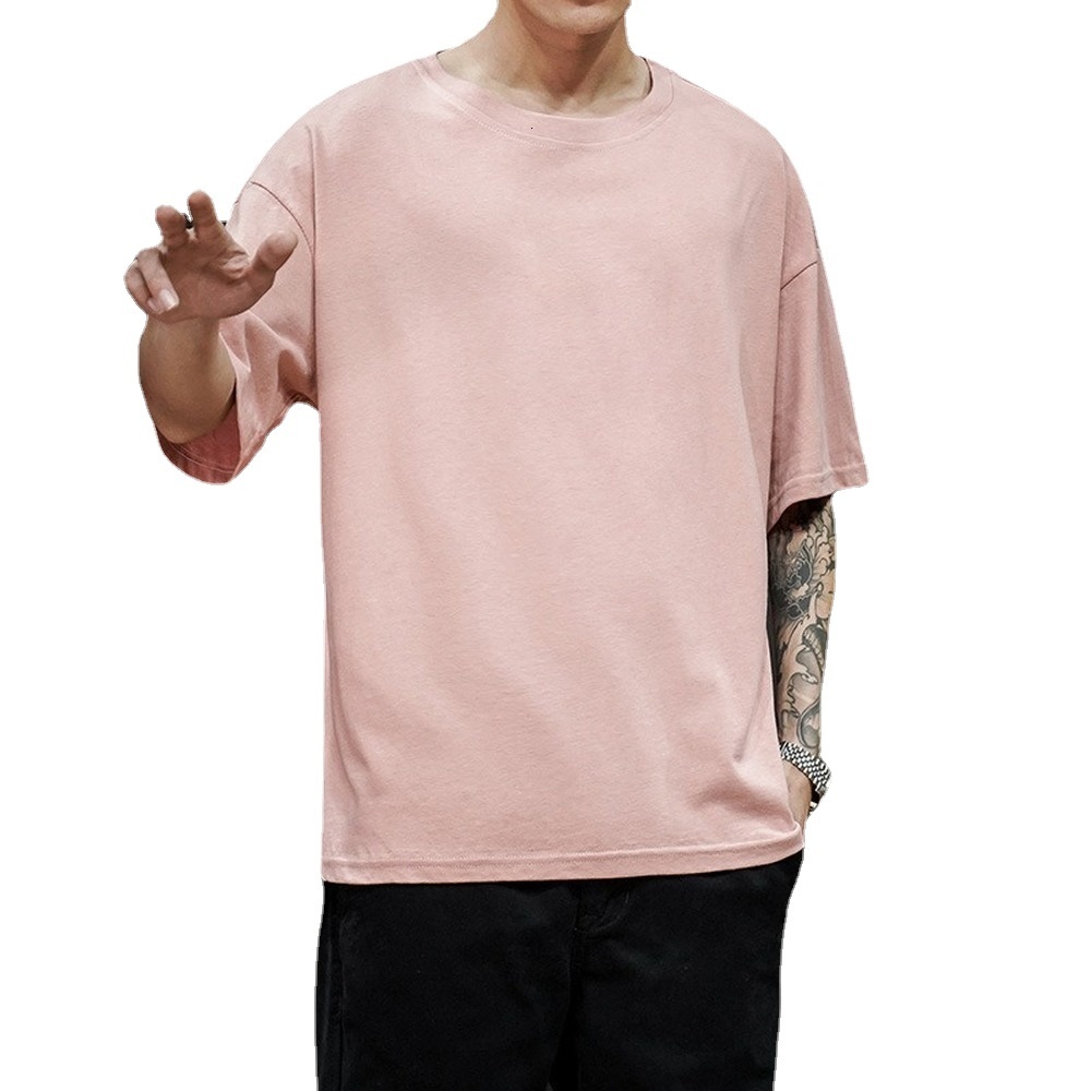 Men's T-Shirts Cotton Summer Men's T Shirt Solid T Shirt Mens Oversized Five Half Short Sleeve Casual Cotton Mens Streetwear Top Tees 100% 2