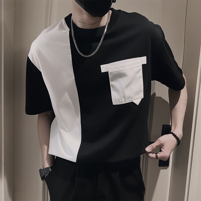 Men's T-Shirts Fashion O-Neck Spliced Pockets Asymmetrical T-Shirt Men's Clothing Summer Oversized Casual Pullovers Korean Tee Shirt 230426