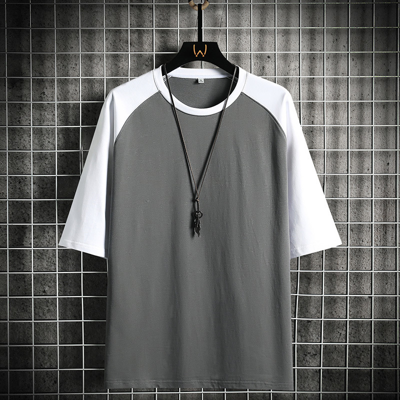 Men's T-Shirts Summer Men's Patchwork T-shirt 100% Cotton High Street Short Sleeve Hip Hop Loose O-neck T Shirt Casual Male Oversize Tees 23