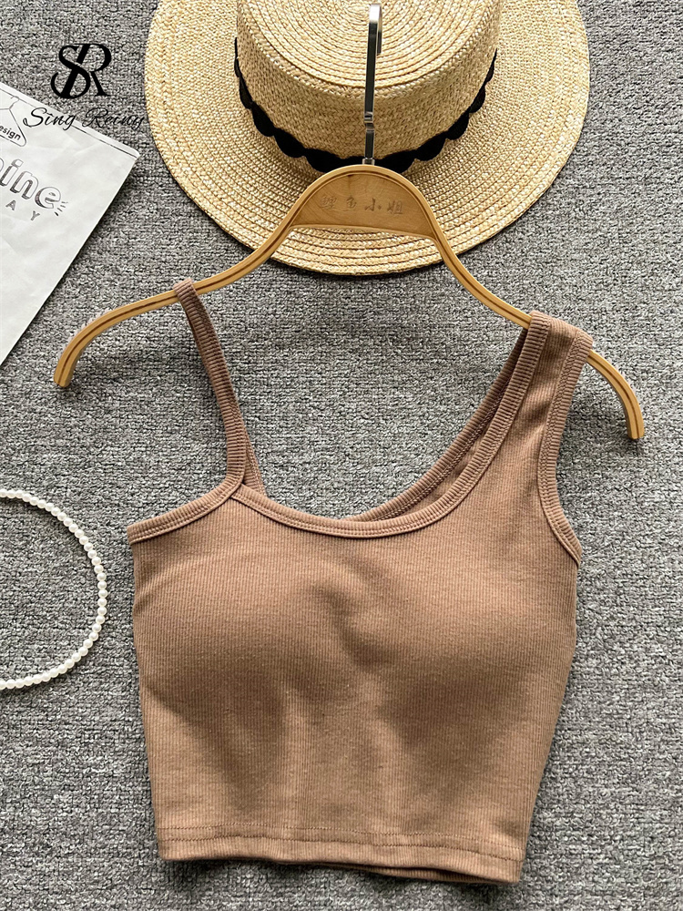Camisoles Tanks SINGREINY Sport Knit Women Summer Camisole Solid Sexy Backless High Street Tank Top Ladies Slim Beach Strap Top 230426