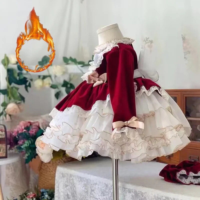 Girl s Dresses 2023 Christmas Carnival Year Style Girls Princess Dress Lace Bowtie Birthday Party Elegant Evening 231124