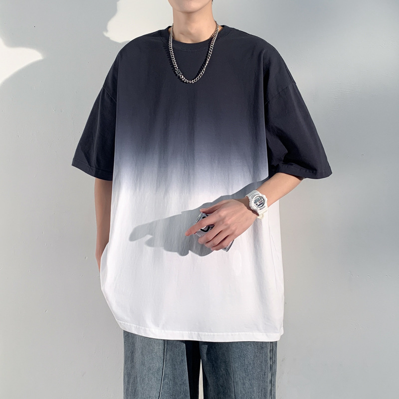 Men's T-Shirts Gradient T-shirt Men's summer short sleeve hip hop done old five-point sleeve 230426