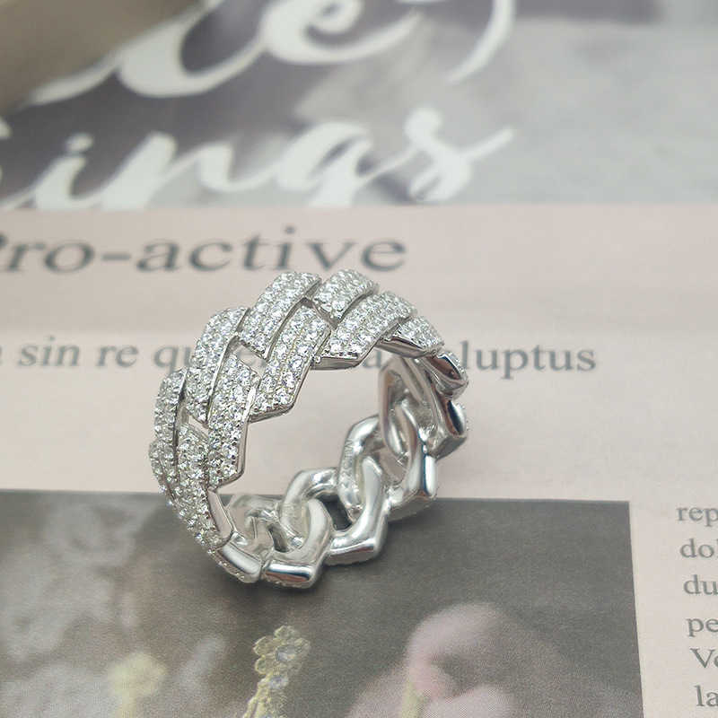 Custom Moissanite Cuban Ring S925 Silver with 2rows Hip Hop Mens White Gold Plated Vvs Diamond Rings