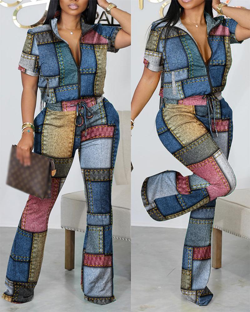 Women' Two Piece Pants Summer Fashion Print Two Piece Set Women Casual Zipper Short-sleeved Shirt Flared Pants Two Piece Suit Women Outfit 230425, Blue print
Women' Two Piece Pants Summer Fashion Print Two Piece Set Women Casual Zipper Short-sleeved Shirt Flared Pants Two Piece Suit Women Outfit 230425, Blue print