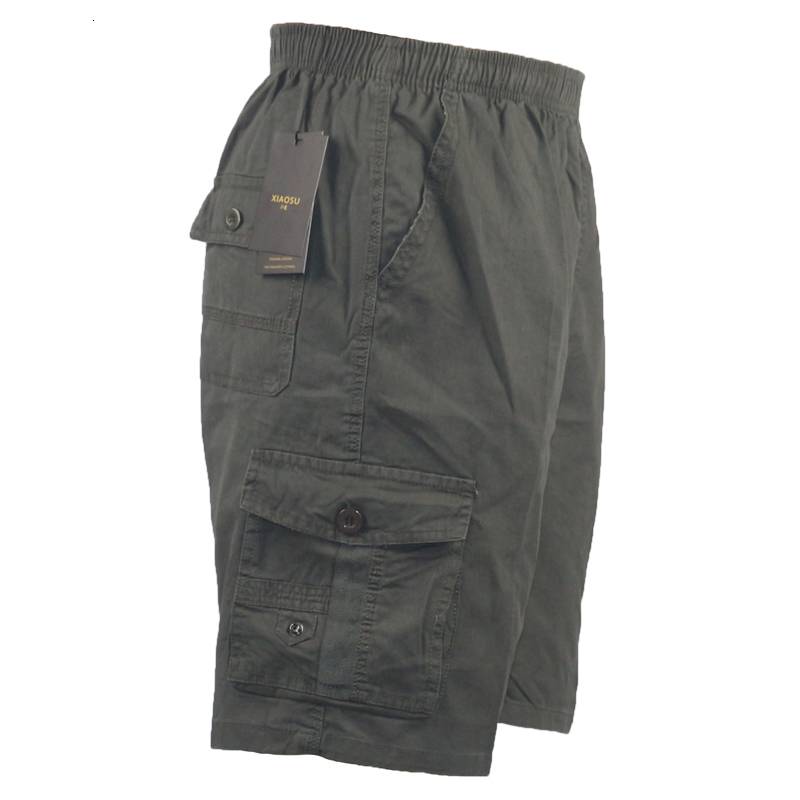 Men's Shorts Summer 100% Cotton Men's Short Pants Casual Cargo Shorts Men Camouflage Baggy Elastic Waist Plaid Plus Size Male Short Big Size