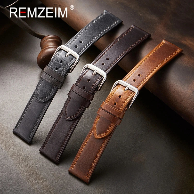 Watch Bands Retro Genuine Leather Strap Oil Wax Discoloration Cowhide Watchband 1819 20 2122mm High Quality Business Band 231124