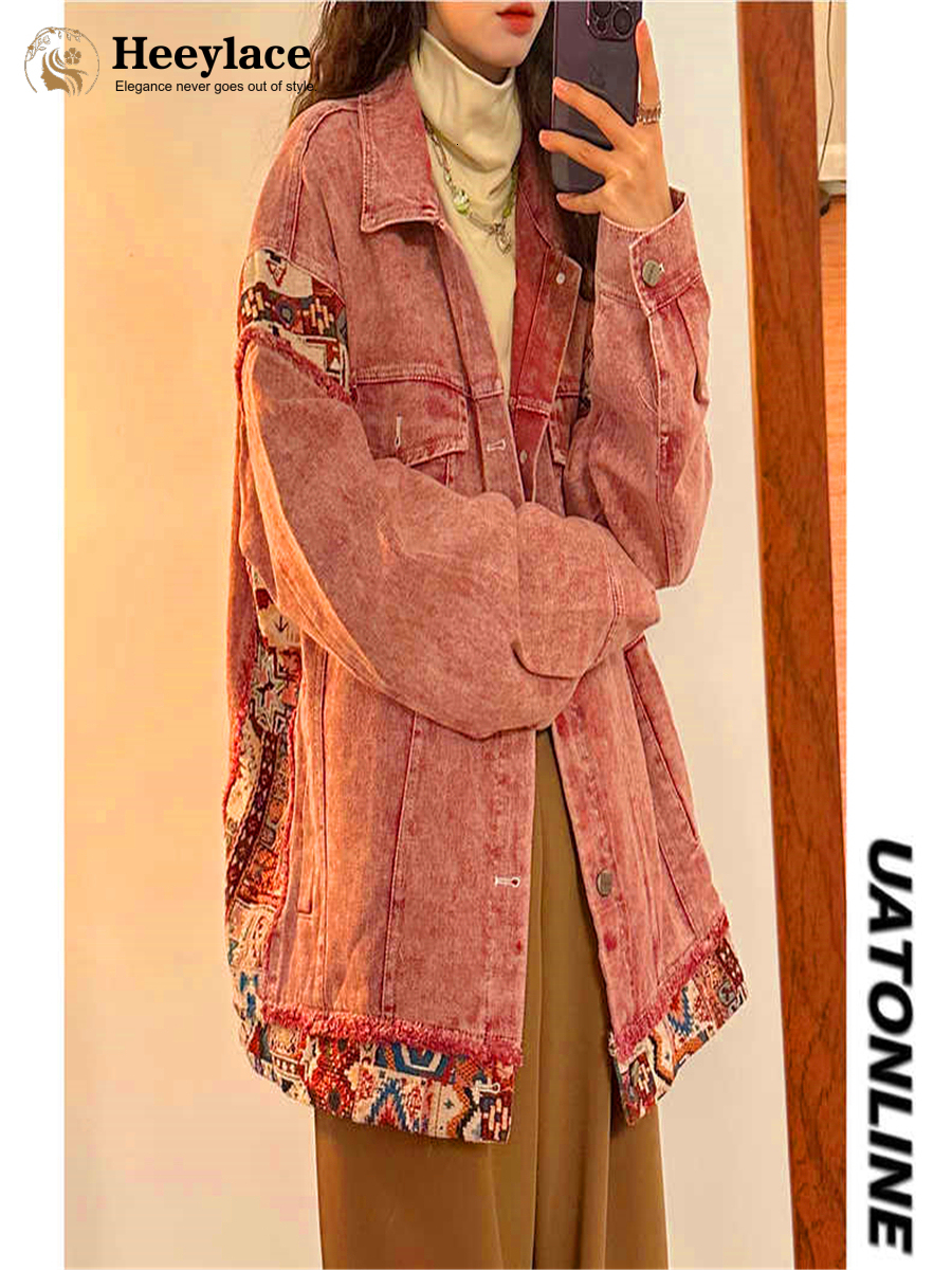 Women's Jackets Spring Women's Jacket Korea Style Vintage Loose Sweet Cool Pink Patchwork Tooling Vestidos Denim Jeans Coat for Women 230426