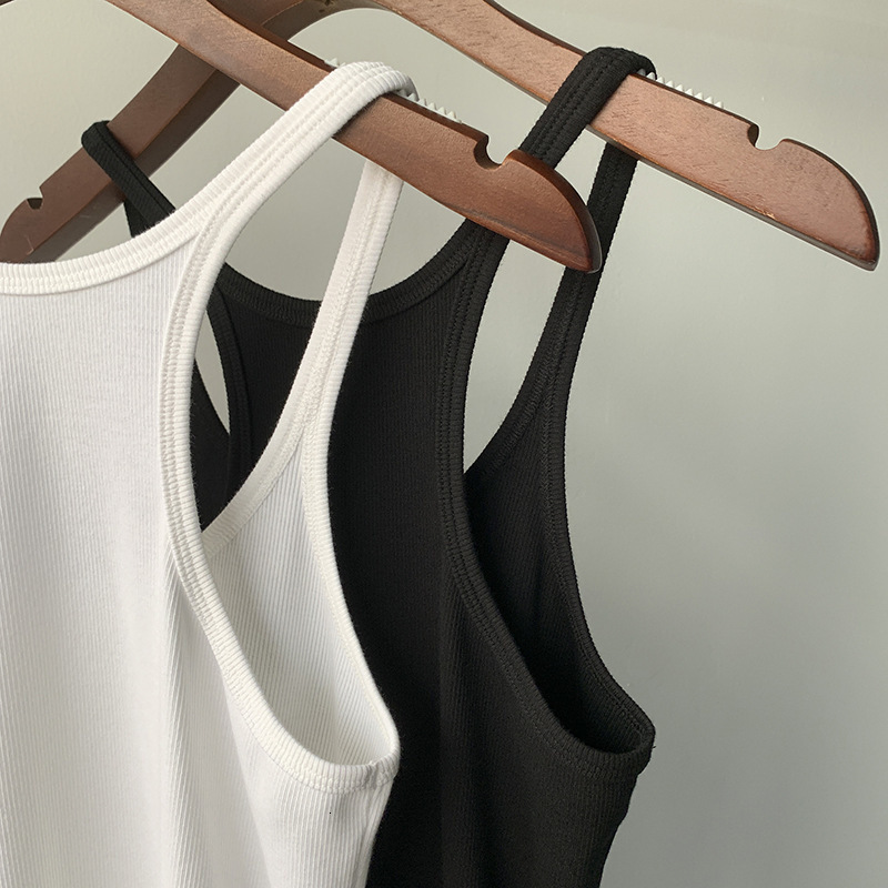 Camisoles Tanks Women Tops Summer Style 2 Colors Black and White Casual Camisole Women's Cotton Blended Inner Base Top 230426