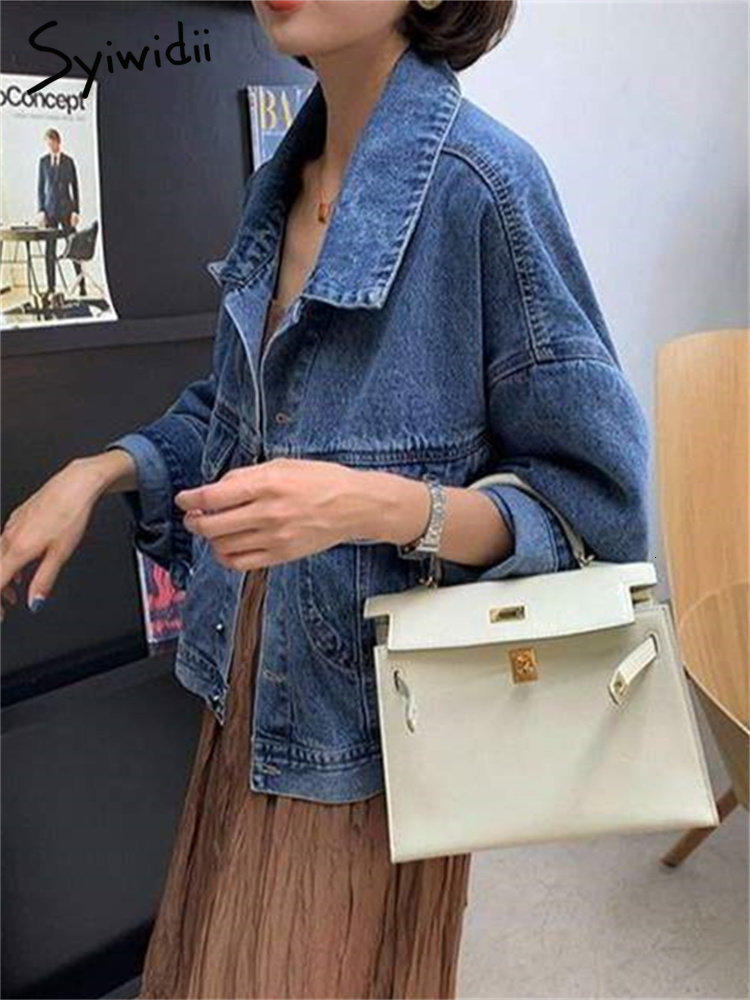 Women's Jackets Syiwidii Denim Jacket Women Vintage Turn Down Collar Long Sleeve Korean Fashion Jeans Jackets Chic Oversized Casual Coats 230426