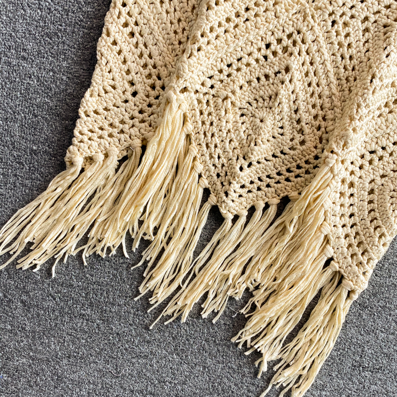 Camisoles Tanks Retro bohemian ethnic style crop tops sexy hollow knitted tassel spaghetti strap tanke top off shoulder sleeveless camisole ins 230426