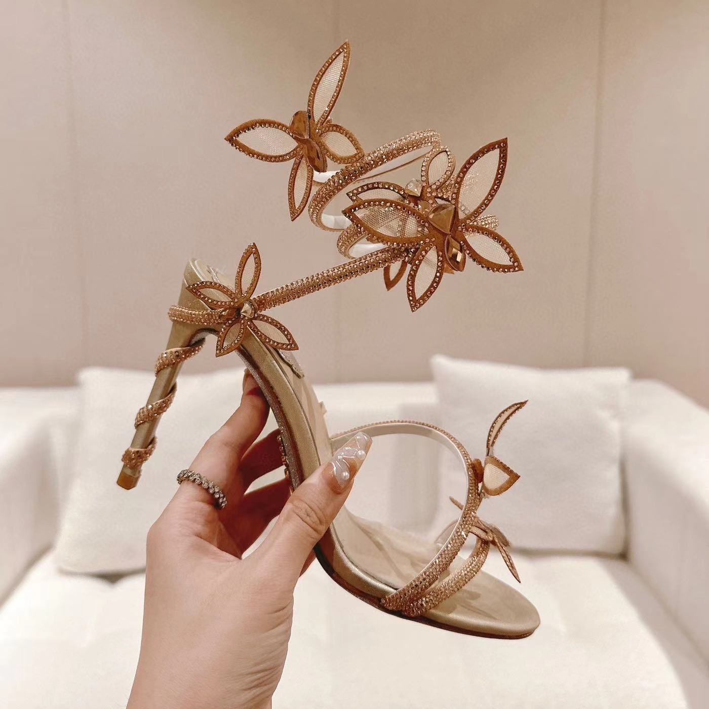 Rene Caovilla butterfly crystal decorative high sandals stiletto women evening dress shoes 9.5cm Serpentine Wraparound luxury designer women's high heels with bag, 11
Rene Caovilla butterfly crystal decorative high sandals stiletto women evening dress shoes 9.5cm Serpentine Wraparound luxury designer women's high heels with bag, 11