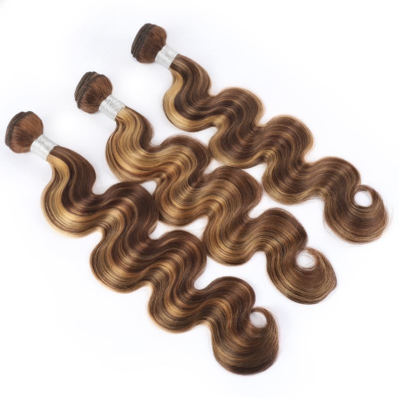 Brazilian Human Hair Body Wave Peruvian Virgin Hair Wefts 2 Bundles With 4X4 Lace Closure P4/27 Piano Color 3 PCS 10-30inch