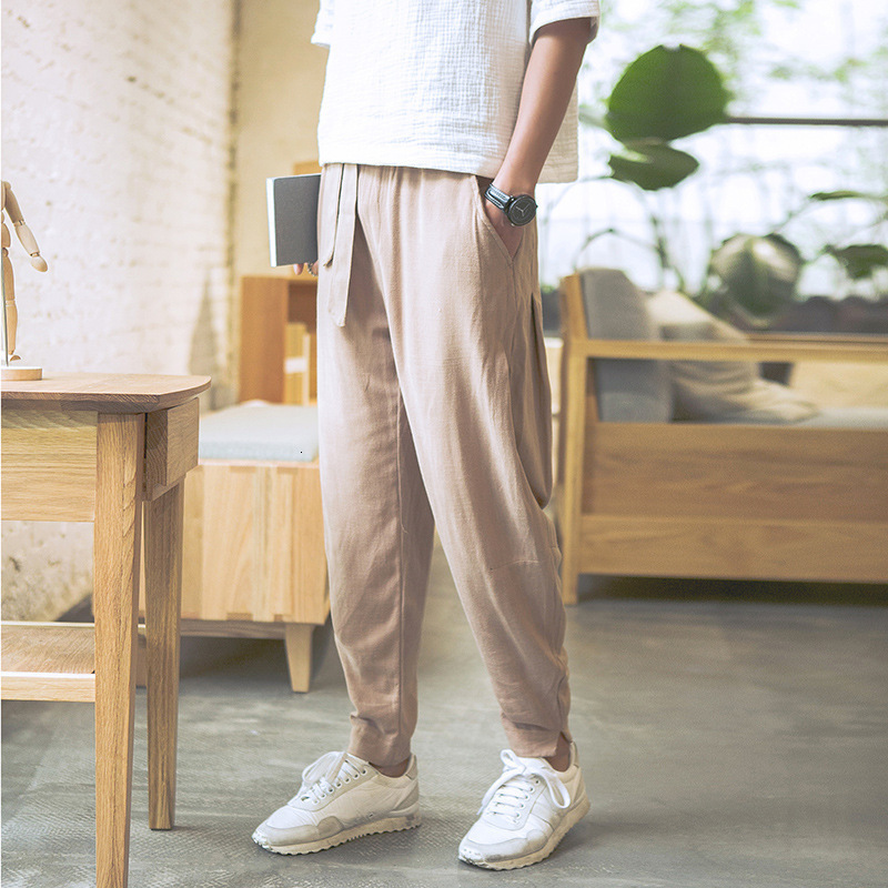 Men's Pants Men's Loose Casual Pants Chinese Style Linen Pants Men's Lantern Cotton Hemp Pants Men's Korean Version Harun Nine Poi