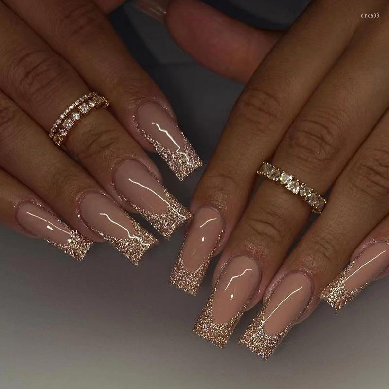 False Nails 24pcs Long Ballerina French Gold Glitter Fake Full Cover Nail Tips Press On DIY Detachable Coffin, Only fake nails
False Nails 24pcs Long Ballerina French Gold Glitter Fake Full Cover Nail Tips Press On DIY Detachable Coffin, Only fake nails