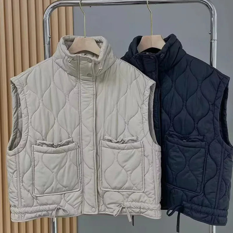 Women's Vest's Vest Quilted Lightweight Zip Pockets Waistcoat Padded Gilet Black Sleeveless Cotton Jacket Outerwear 231124