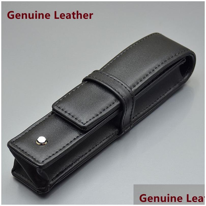 wholesale Pencil Bags High Quality Black Leather Pen Bag Office Stationery Fashion Case For Single Drop Delivery School Business Industrial Su Dhwmd