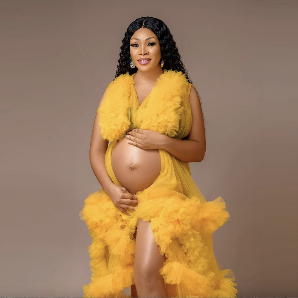 Gold Ruffle Plus Size Pregnant Ladies Maternity Sleepwear Dress Slipt Nightgowns For Photoshoot Lingerie Bathrobe Nightwear Baby Shower