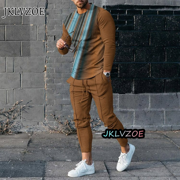 Men's Tracksuits Fashion 3D Print Casual Male Clothes Oversized Tracksuits 2 Piece Suit Men's Long Sleeve T-shirt Set Sports Pants Outfit 23