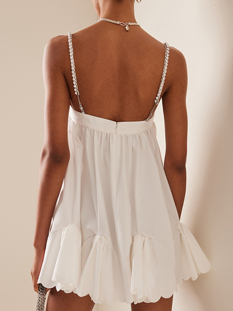 Casual Dresses Sexy Chain Fold Slip Dress Women Ruffle Tube Tops Mini Sleeveless Female Summer Fashion Solid Ladies Vestidos 230426