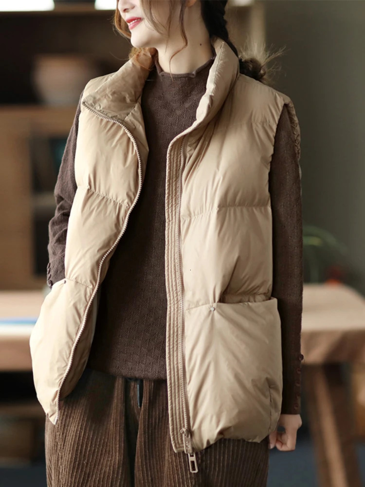 Women's Vests Winter for Women 2023 Autumn Zipper Loose Solid Down Cotton Short Vest Coat Casual Sleeveless Jacket Waistcoat Female 231124