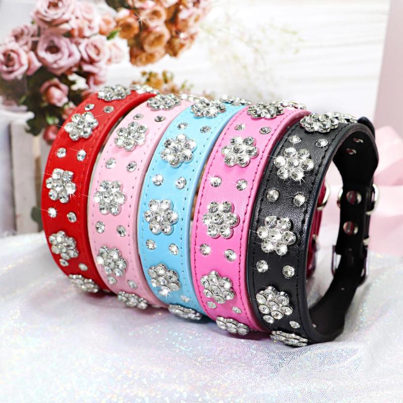 Dog Collars Dog Collars Bling Rhinestone Collar Necklace PU Leather Cat Puppy Necklaces With Crystal Pet Accessory For Small Medium Dogs H250219