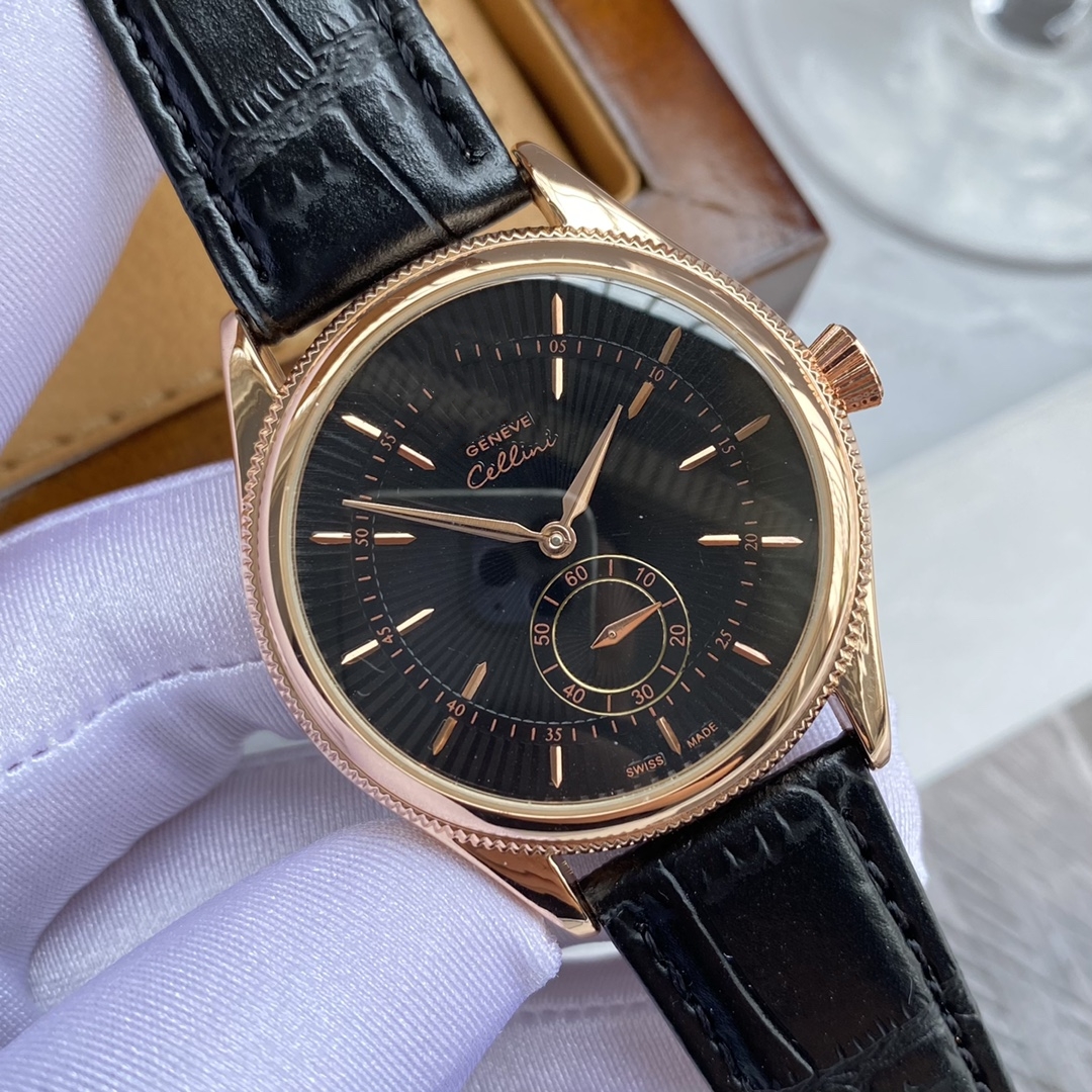 High quality mens Cellini watches quartz movement watch work 2026 chronometre wristwatches leather strap stainless steel case waterproof clock montre de luxe #3570