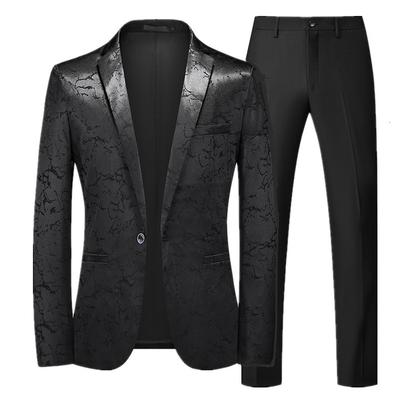 Men's Suits Blazers Autumn Men's Prom Party Dress Suit Black / Blue Fashion Men Small Jacquard Blazers Jacket and Pants Size 6XL-S 230427