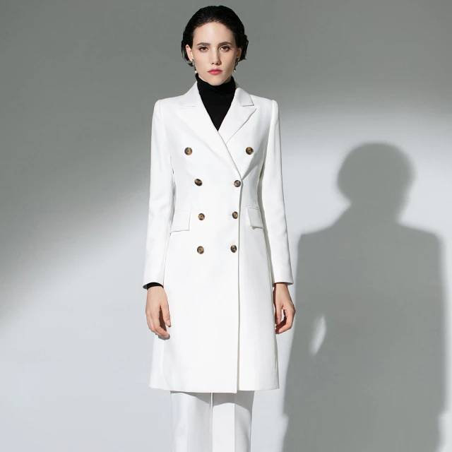 White Long Women Pants Suits Slim Fit Double Breasted Office Female Streetwear Sportswear Two Pieces Jacket Sets