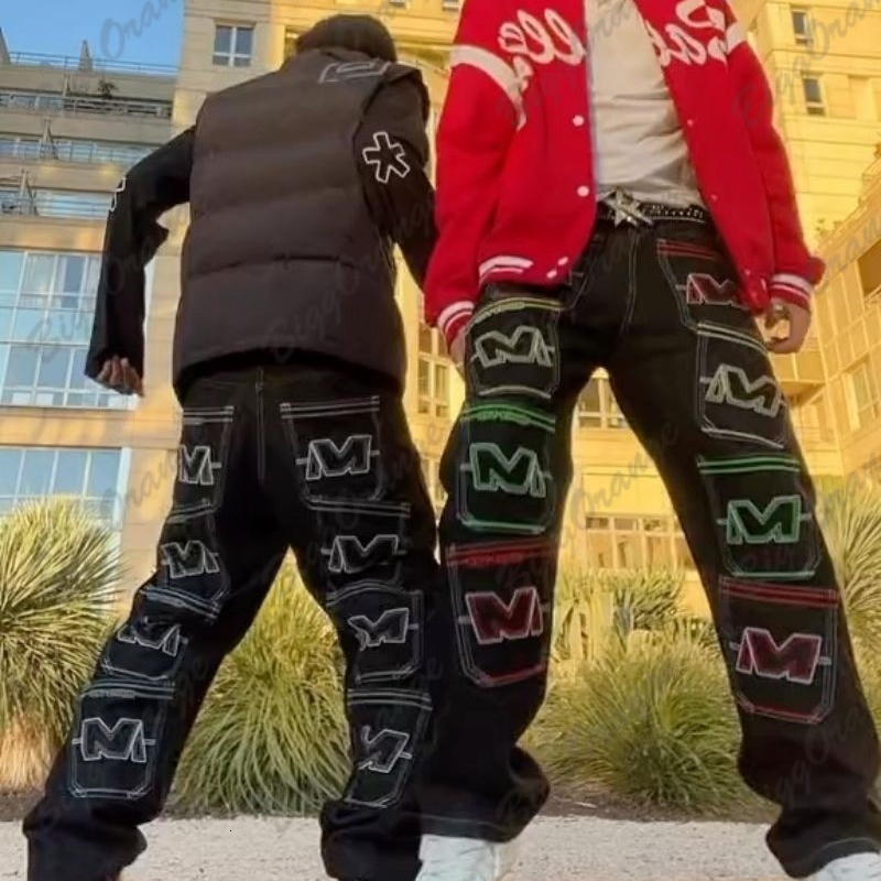 Men's Jeans Multi pocket cargo jeans are stylish with loose pants for men fall guys black wide leg streetwear RetailWholesale 230426