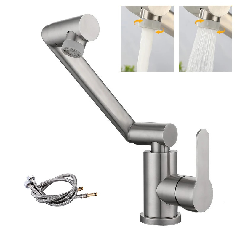 Kitchen Faucets 304 Stainless Steel Washbasin Faucet Mixer Taps Cold Water Sink Black Cranes Bathroom Accessories Gourmet Extendable 231127