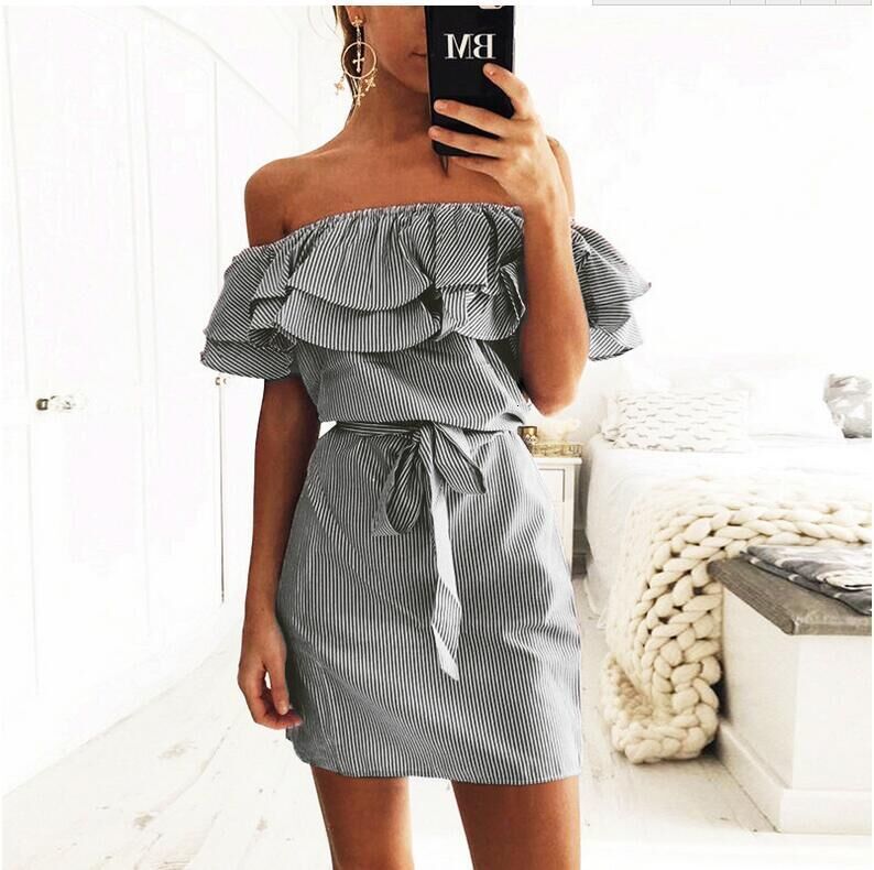 Casual Dresses Woman Summer Dress Low-Cost Mileage off-the-Shoulder Striped A Spot For Women Vestidos YRW6806 230427