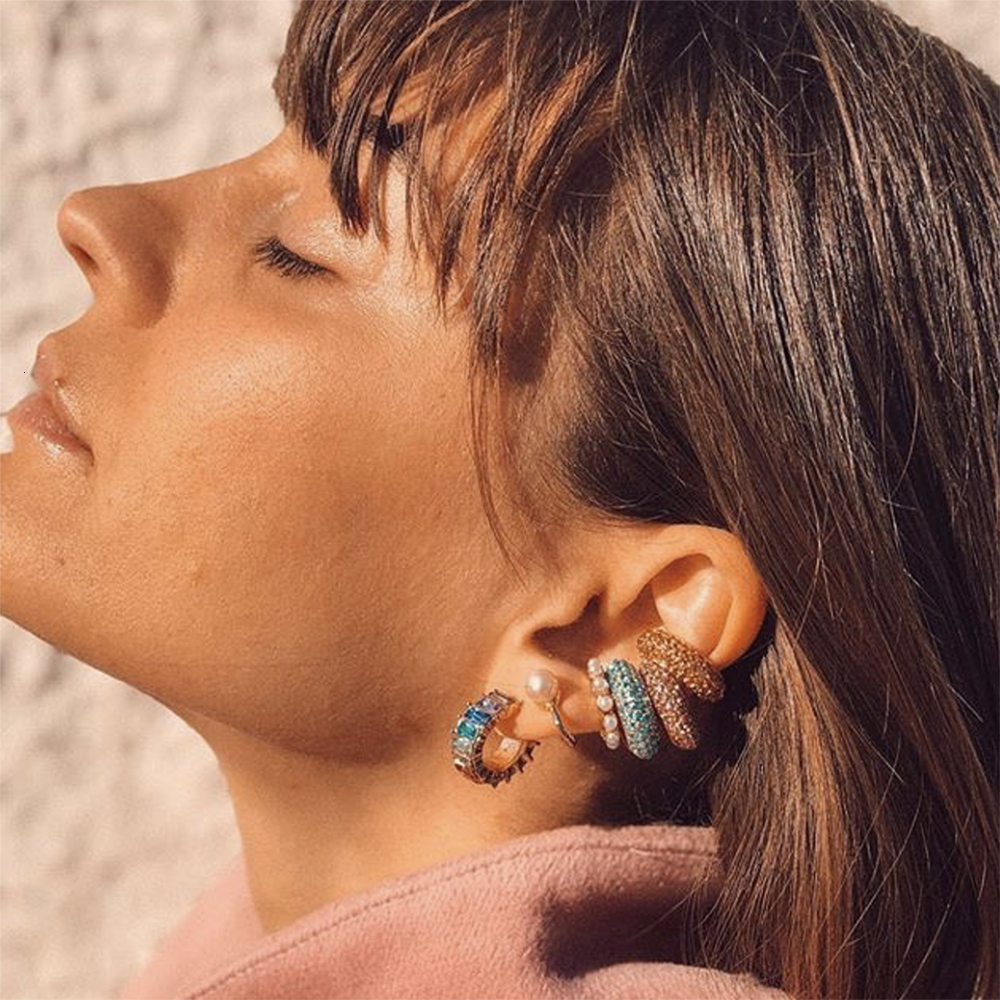 Ear Cuff Baru Modis Mutiara Manset Telinga Bohemia Stackable C Berbentuk CZ Berlian Imitasi Kecil Earcuff Anting Klip untuk Wanita Perhiasan Pernikaha