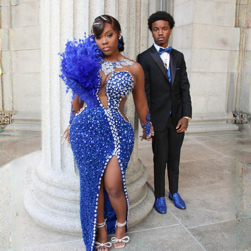 Royal Blue Aso Ebi Arabic Mermaid Prom Dress Beaded Sexy Formal Party Second Reception Birthday Engagement Dresses Robe De Soiree Gowns Pageant Plus S