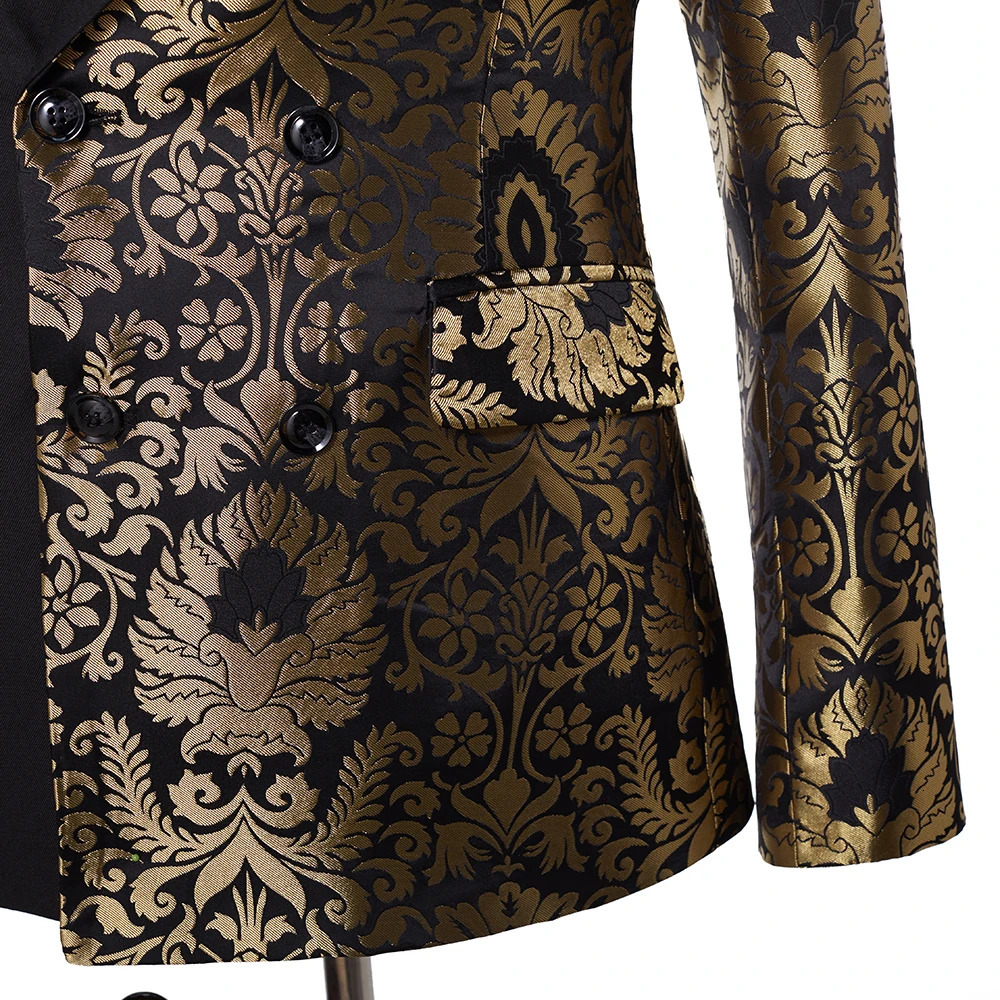 Men S Suits Blazers SZMANLIZI Double Breasted Black Gold Floral Jacquard Slim Fit Mens Wedding Groom Tuxedos Party Jacket Pant Terno Masculino 23