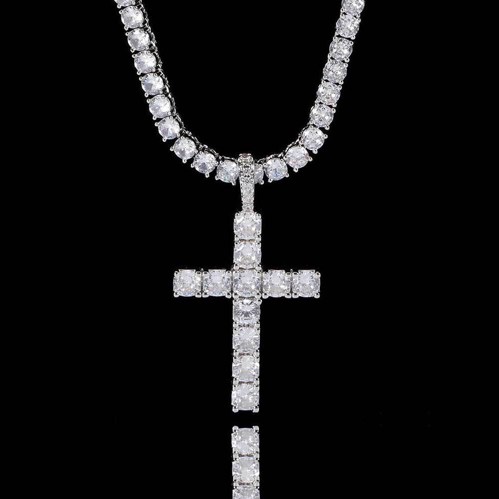 Necklaces Cross Pendant Hip Hop Necklace 4mm 5mm Vvs Moissanite Dia Tennis Chain Sier for Women Men Jewelry gift