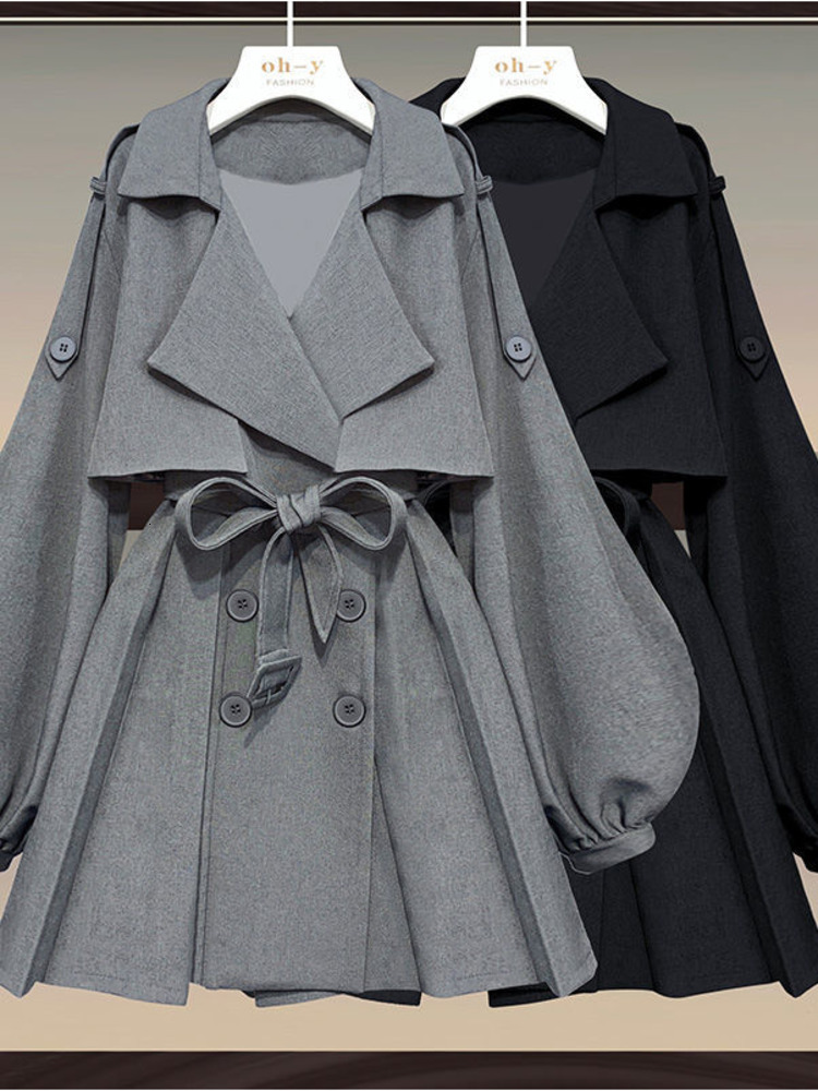 Women's Two Piece Pants Autumn Office Ladies Elegant 2 Set Korean FashionTurndown Iantern Long Sleeve Trench Coat And Bodycon Sets 230426