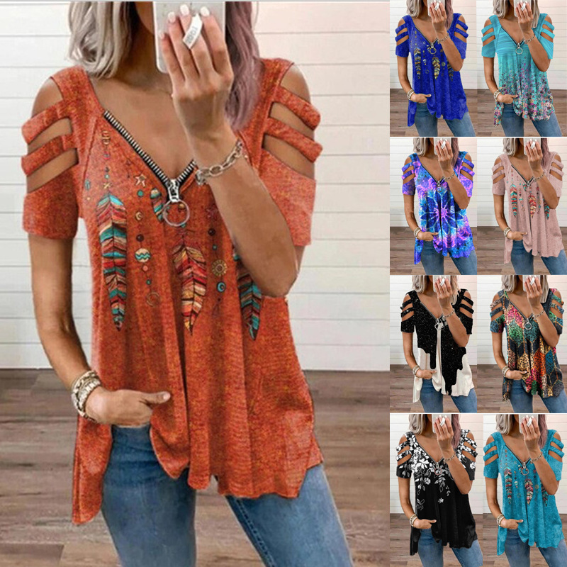 Women's T Shirt Kaus Cetak Wanita Musim Panas Atasan Lengan Pendek Kasual Longgar Streetwear Boho 230427