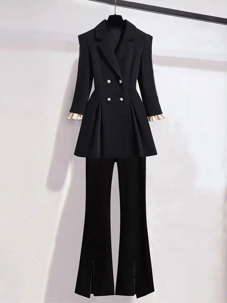 Women s Jackets Korean Fashion Suit 2023 Spring and Autumn Top Micro Flared Pants Elegant Two piece Set 231127