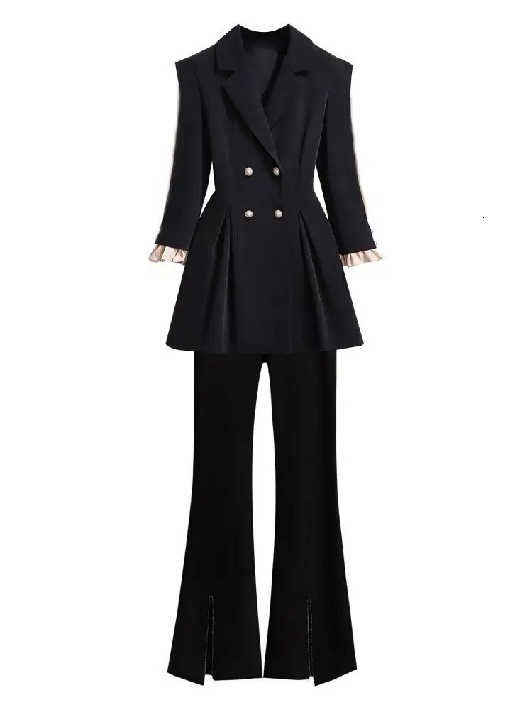 Women s Jackets Korean Fashion Suit 2023 Spring and Autumn Top Micro Flared Pants Elegant Two piece Set 231127