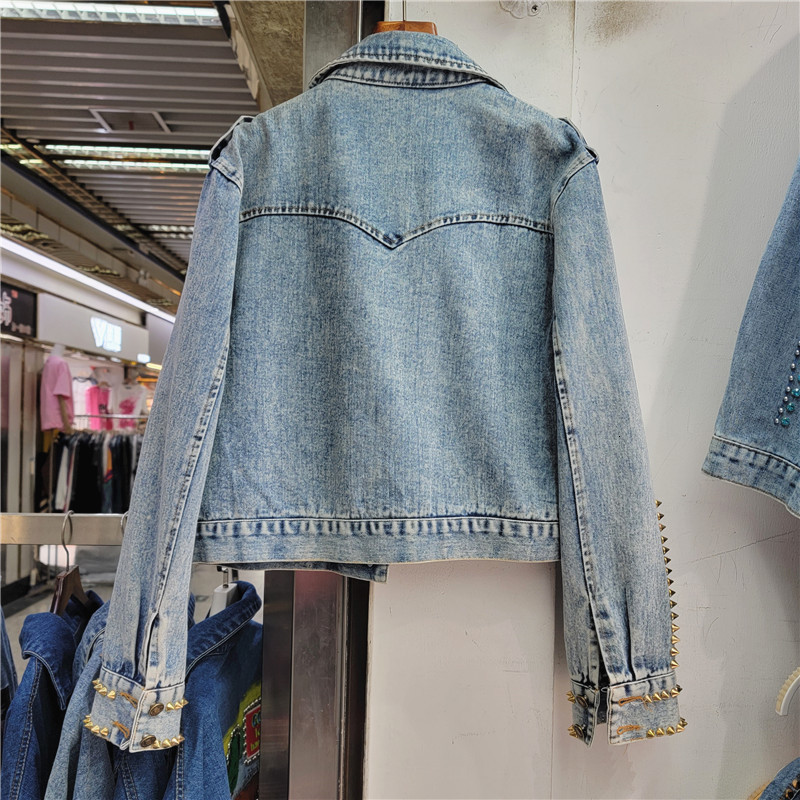 Women's Jackets Streetwear Fashion Denim Jackets Women Korean Loose Short Cowboy Outerwear Rivet Diamonds Big Pocket Jeans Jacket Coat Female 230