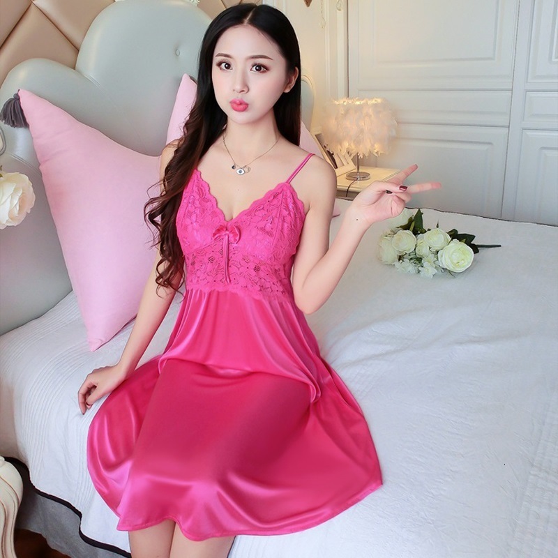 Sexy Pyjamas Loose Nightgown Ice Silk Nightdress Satin Sleepwear Women Nightwear Summer Home Service Dress Gown Sexy Sleep Shirt Nightshirt 230427