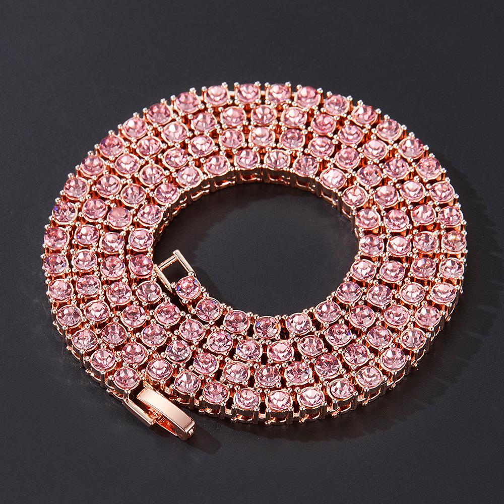 3/4/5mm Tennis Chains, Iced Out Single Row Necklaces, Rose Gold Sier Pink Women Men Fashion Round Dia Rhie Bg Hip Hop Jewelry Bracelet Gifts