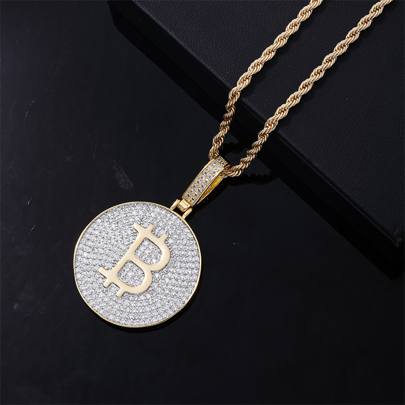 Hip Hop TopBling Round Card Letter B Pendant Necklace Stainless Steel 18K Real Gold Plated Full 5A Zircon Mens Jewelry