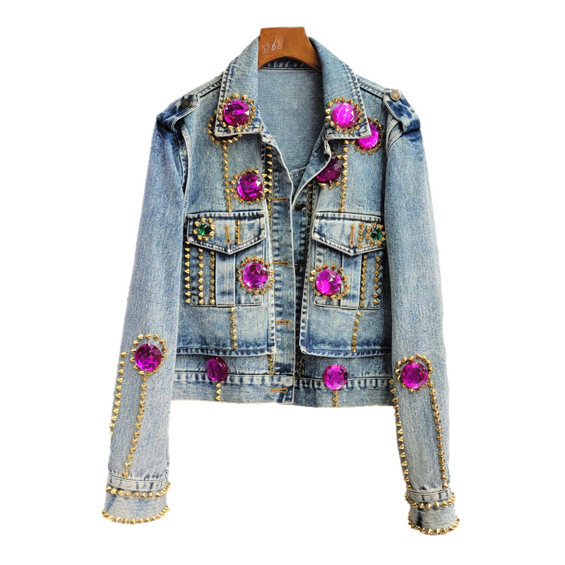 Women's Jackets Streetwear Fashion Denim Jackets Women Korean Loose Short Cowboy Outerwear Rivet Diamonds Big Pocket Jeans Jacket Coat Female 230